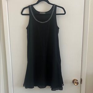 JAPANESE BLACK BEADED DRESS WITH DROP WAIST. VINTAGE. SIZE S